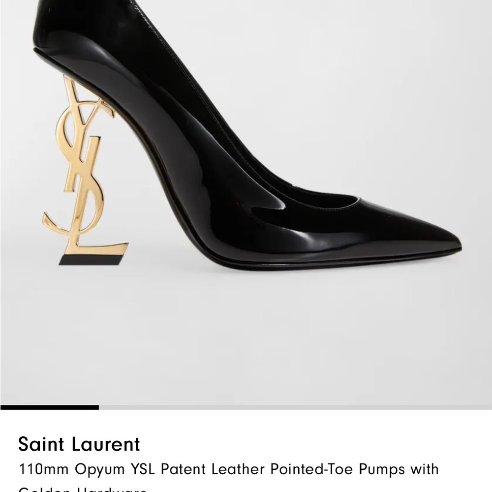Saint Laurent Black Patent Leather Pointed Pumps with Gold YSL Heel